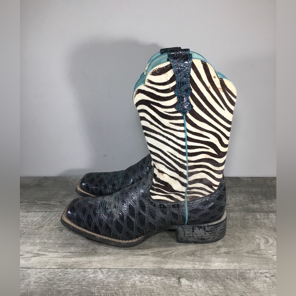 Womens Ariat 10006718 Quickdraw Leather Western Square Toe Zebra Print Boots 10 - Picture 6 of 12